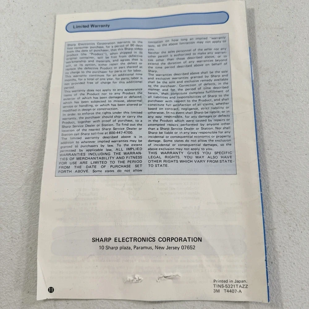 Original Sharp‎ QC-54 Color Video Camera Owners Manual